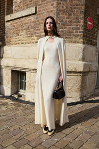 Laleh Knit Cape in Off White Mulberry Silk