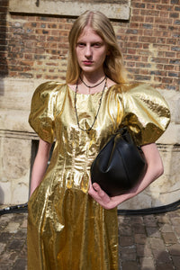 Ranya Puff Sleeve Maxi Dress in Metallic Gold Linen Twill