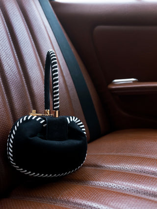 Black Suede Whipstitch Demi Bag - Lifestyle Car Interior | Gabriela Hearst