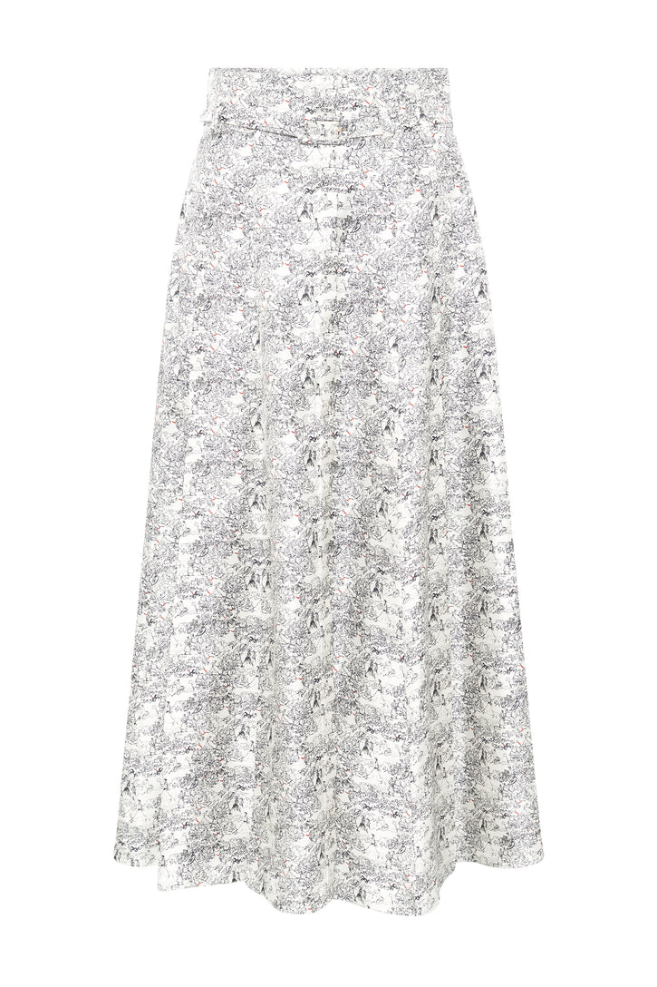 Dugald Skirt in Ivory Multi Printed Silk Twill