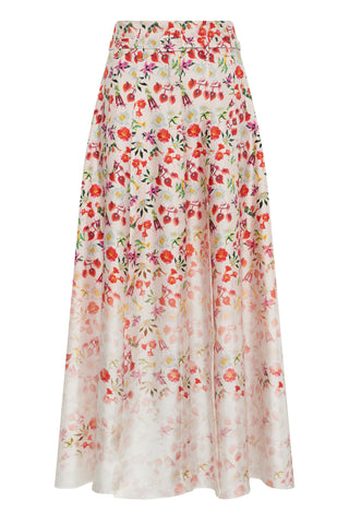 Dugald Pleated Midi Skirt in Uruguayan Flowers Printed Silk