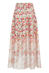 Dugald Pleated Midi Skirt in Uruguayan Flowers Printed Silk