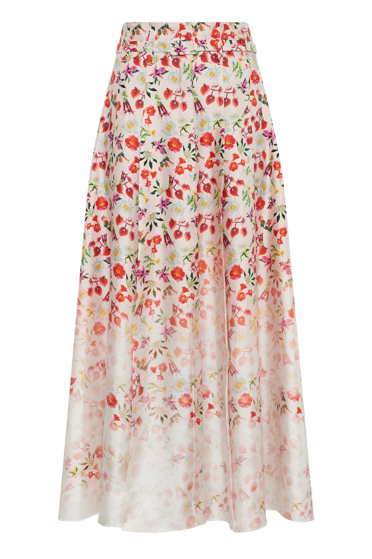 Dugald Pleated Midi Skirt in Uruguayan Flowers Printed Silk