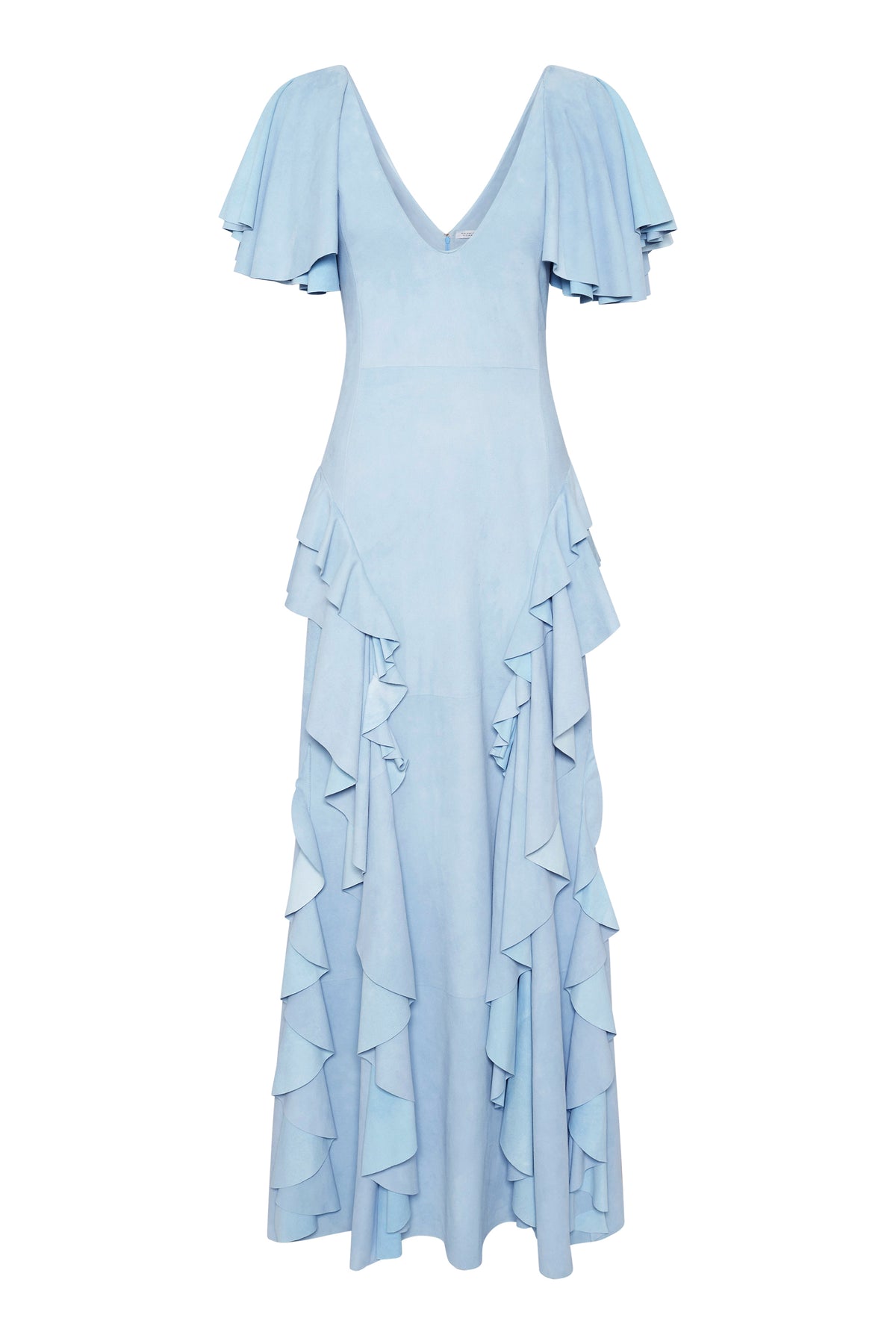 Spiral Ruffles Dress in Light Blue Suede