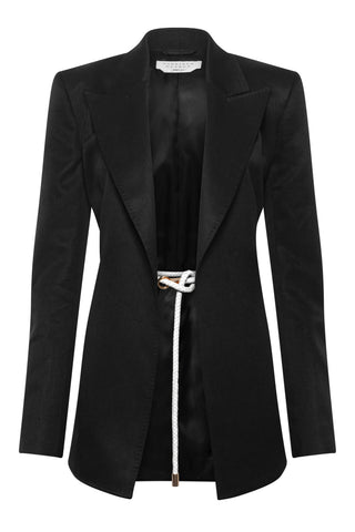 Black Textured Linen Epona Rope Blazer - Front View with White Rope Detail | Gabriela Hearst