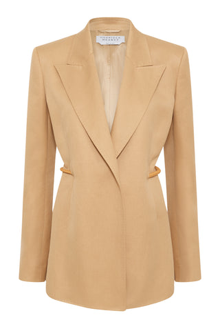 Wheat Textured Linen Epona Rope Blazer - Front View with Gold Chain Detail | Gabriela Hearst
