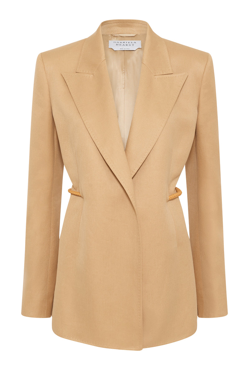 Wheat Textured Linen Epona Rope Blazer - Front View with Gold Chain Detail | Gabriela Hearst