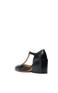 Evita T-Strap Heel in Black Leather