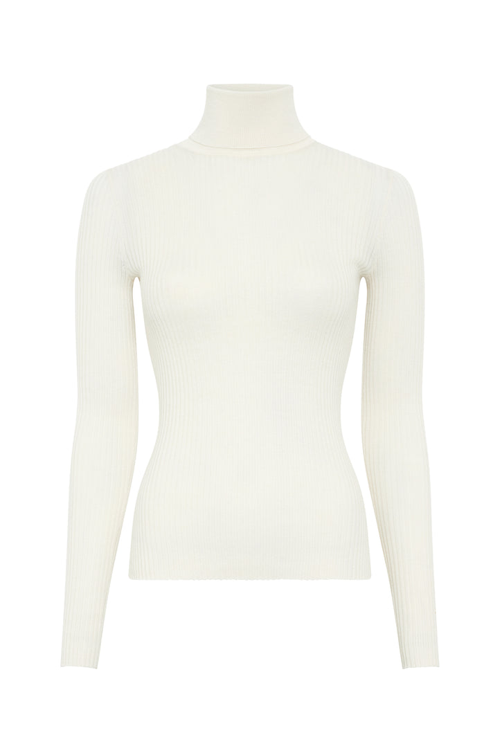 Peppe Knit Turtleneck in Ivory Cashmere Silk