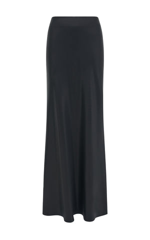 Fauna Bias Maxi Skirt in Black Metallic Silk Twill