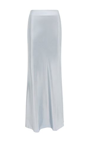 Fauna Bias Maxi Skirt in Silver Metallic Silk Twill