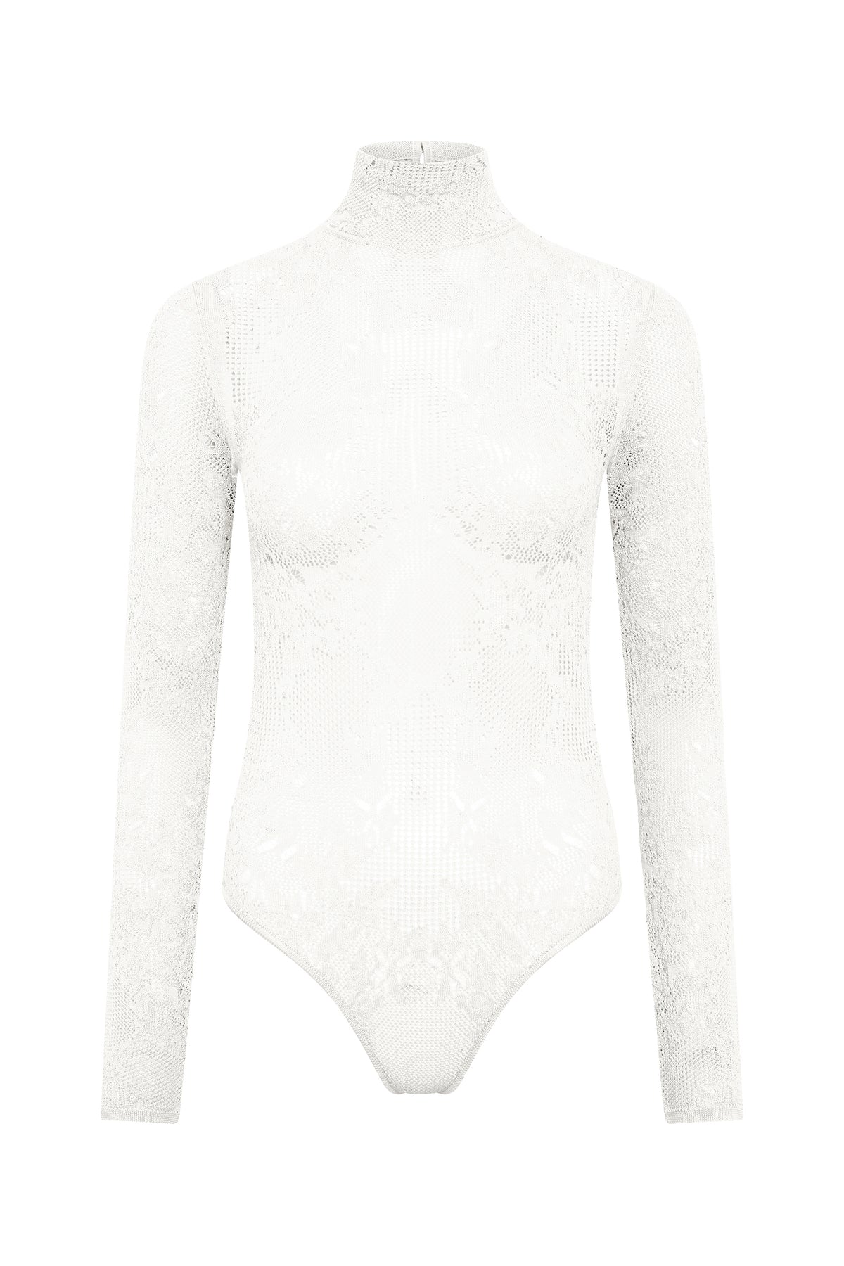 Feal Pointelle Knit Lace Bodysuit in Ivory Silk Merino Wool