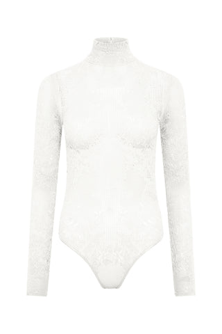 Feal Pointelle Knit Lace Bodysuit in Ivory Silk Merino Wool