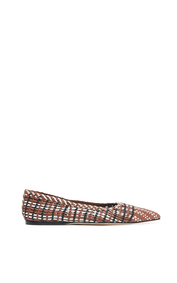 Aurora Braided Flat Shoe in Cognac Multi Leather