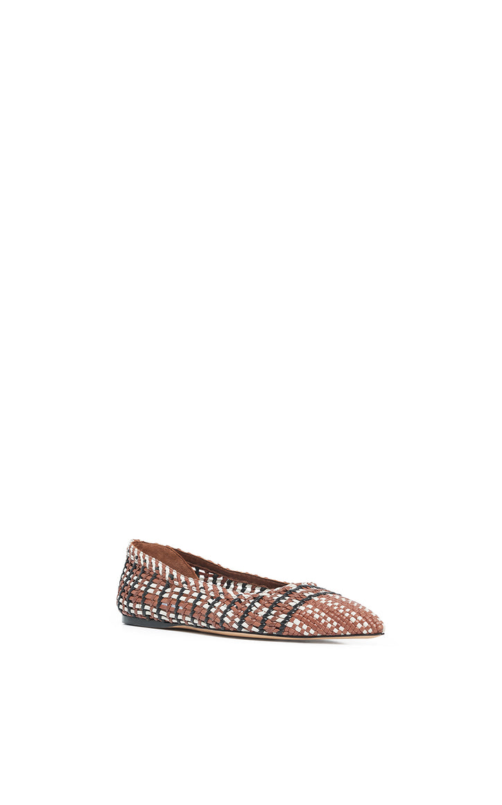 Aurora Braided Flat Shoe in Cognac Multi Leather