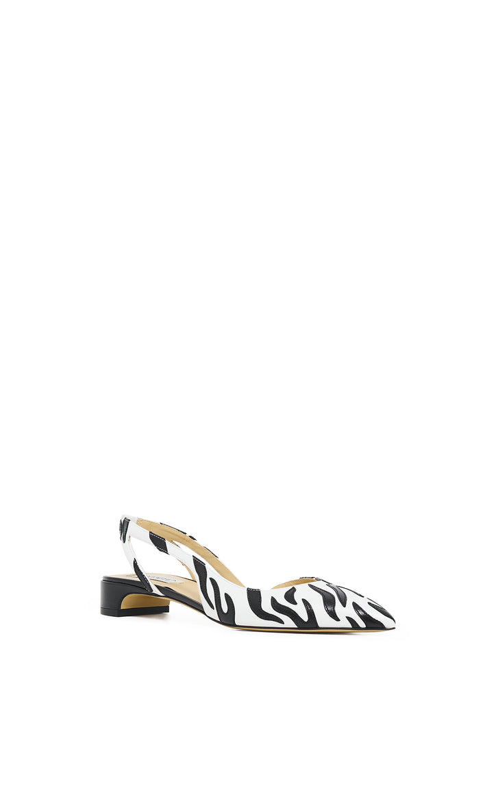 Delia Flame Slide Shoe in Black & White Leather