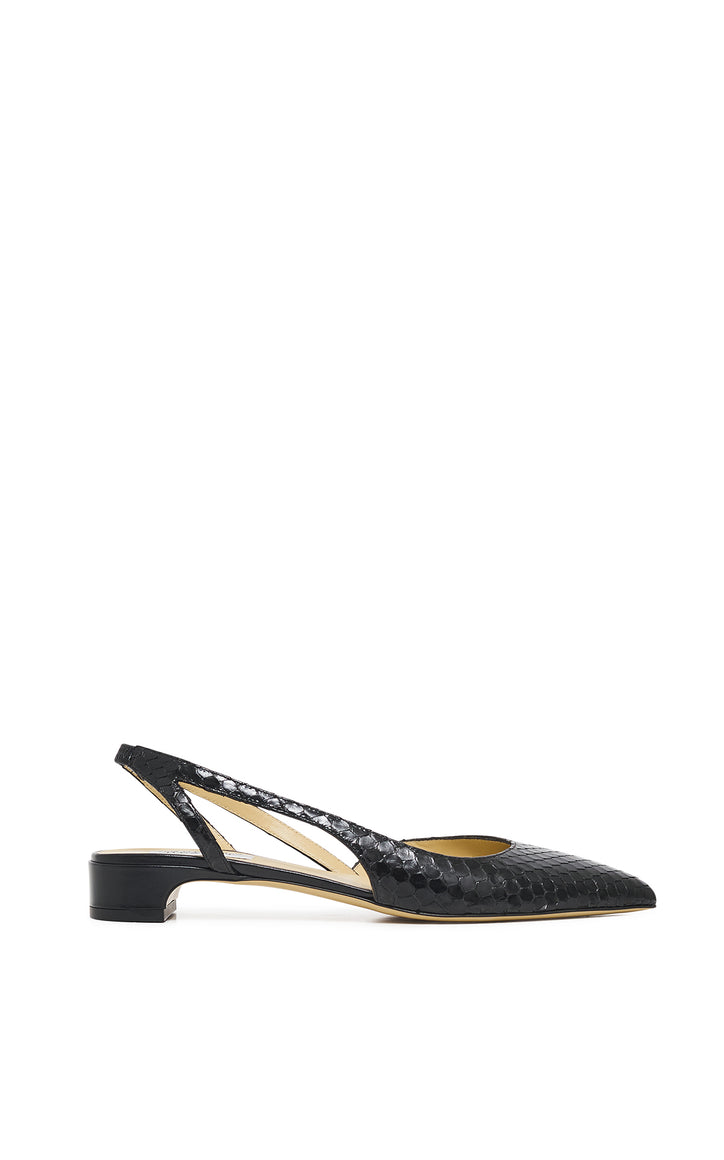 Delia Slide Flat Shoe in Black Snakeskin