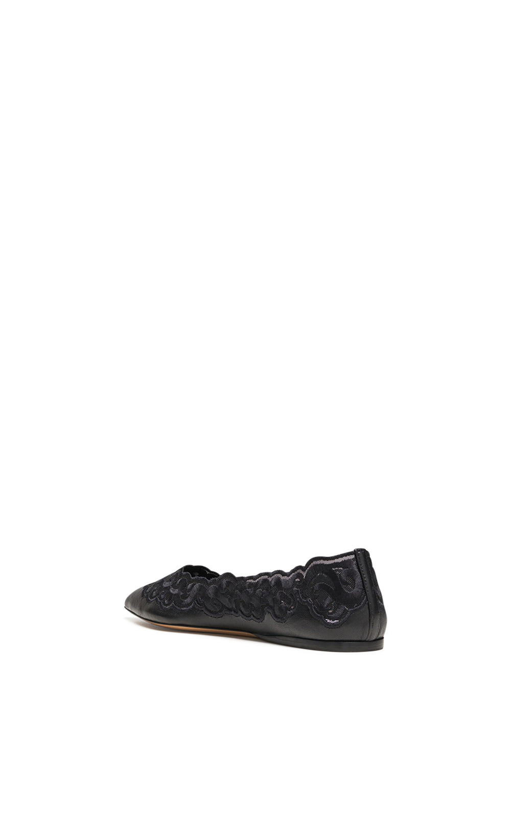 Ziva Flat Shoe in Black Nappa Leather and Silk Lace
