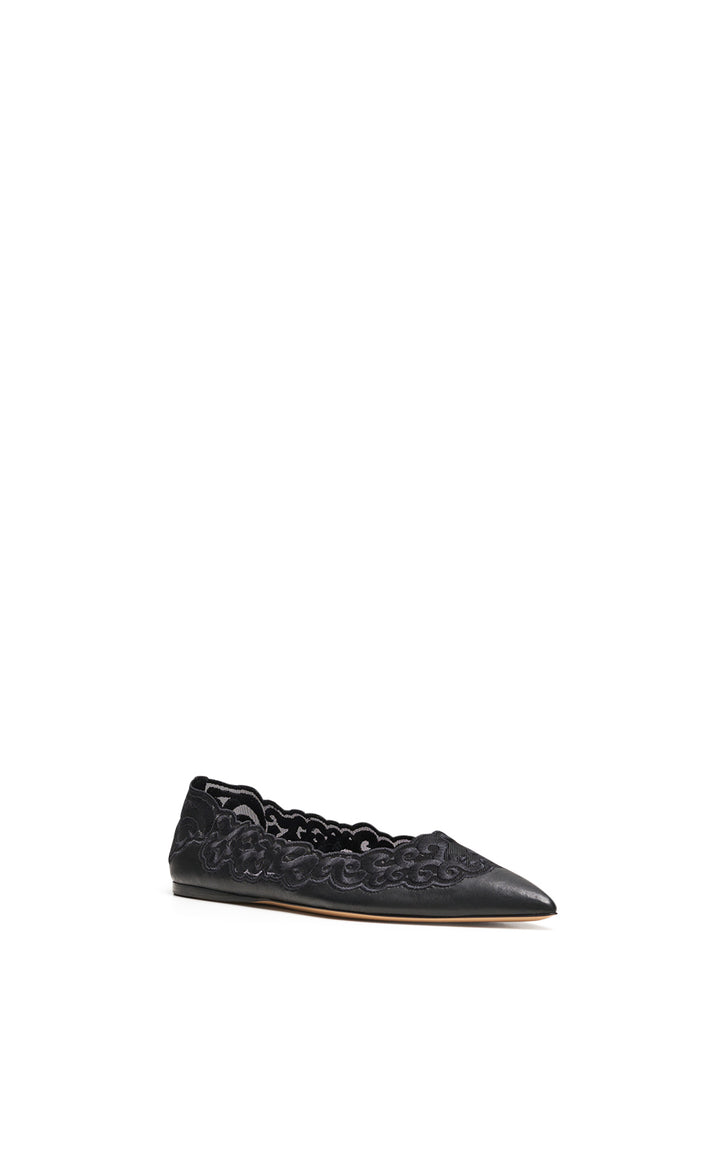 Ziva Flat Shoe in Black Nappa Leather