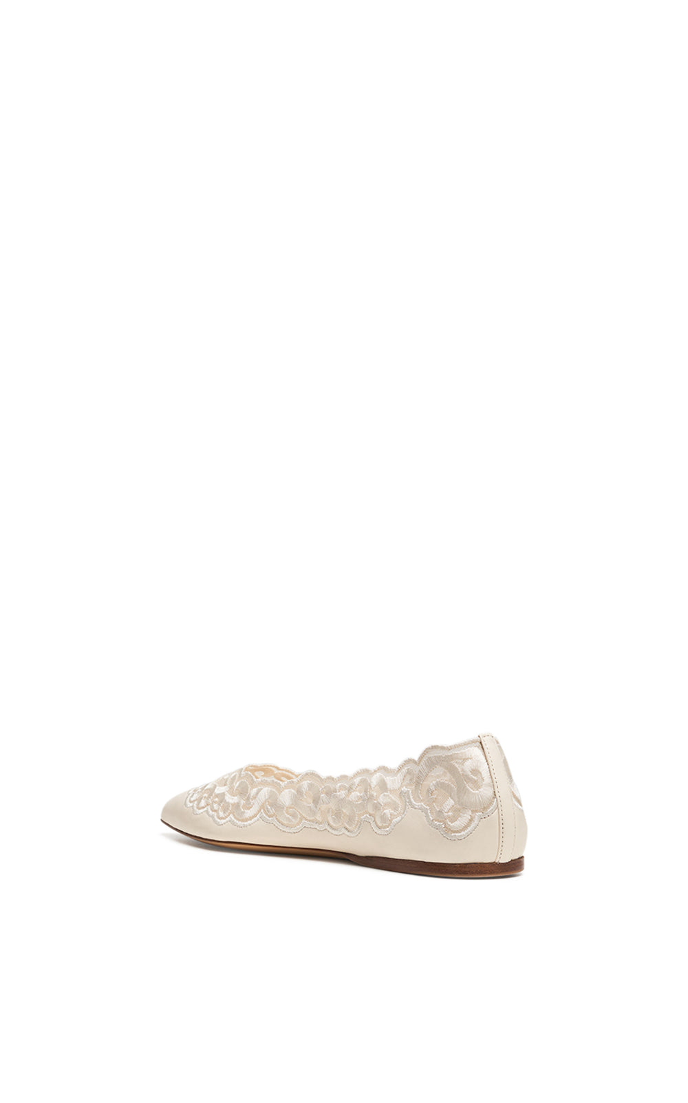 Ziva Flat Shoe in Ivory Nappa Leather and Silk Lace