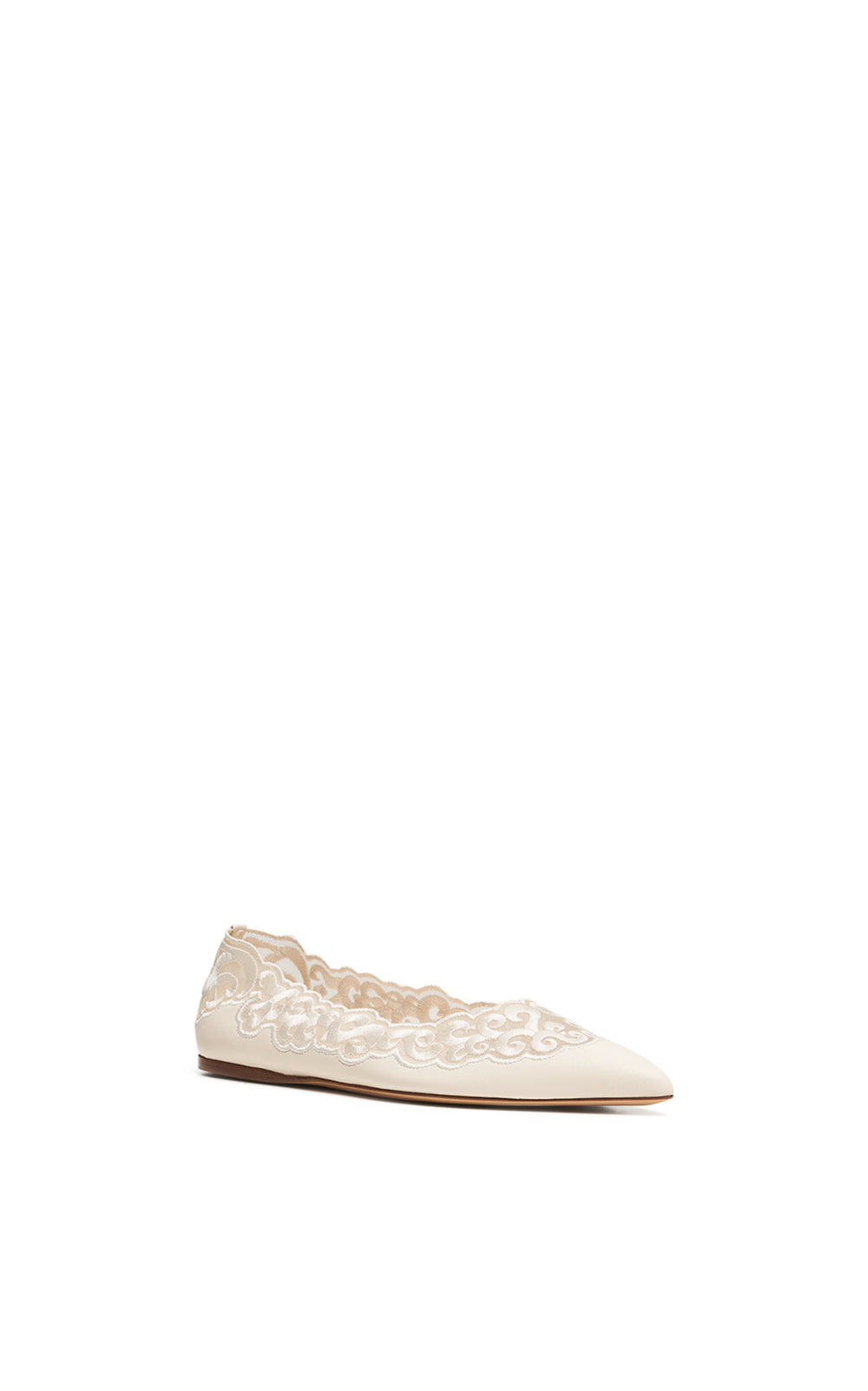 Ziva Flat Shoe in Ivory Nappa Leather and Silk Lace