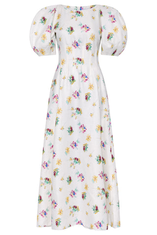Ivory Linen Ranya Maxi Dress with Floral Print - Flat Lay | Gabriela Hearst