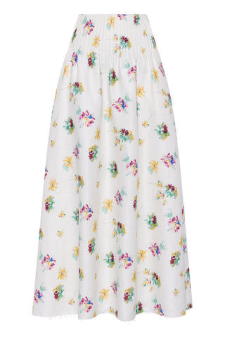 Penelope Mia's Flowers Maxi Skirt in Ivory Muli Printed Linen Twill