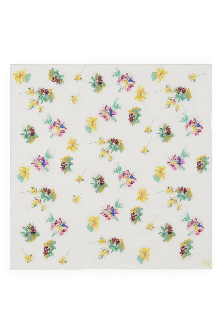 Savin Mia's Flowers Scarf in Ivory Multi Printed Silk Twill