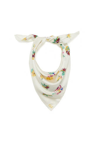 Ivory Silk Savin Mia's Flowers Scarf - Styled Flat Lay | Gabriela Hearst