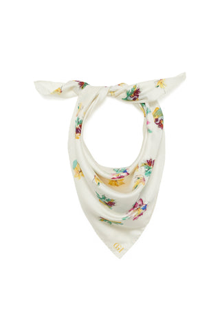 Savin Mia's Flowers Scarf in Ivory Multi Printed Silk Twill