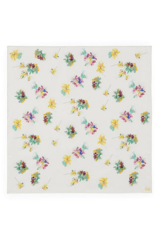 Savin Mia's Flowers Scarf in Ivory Multi Printed Silk Twill