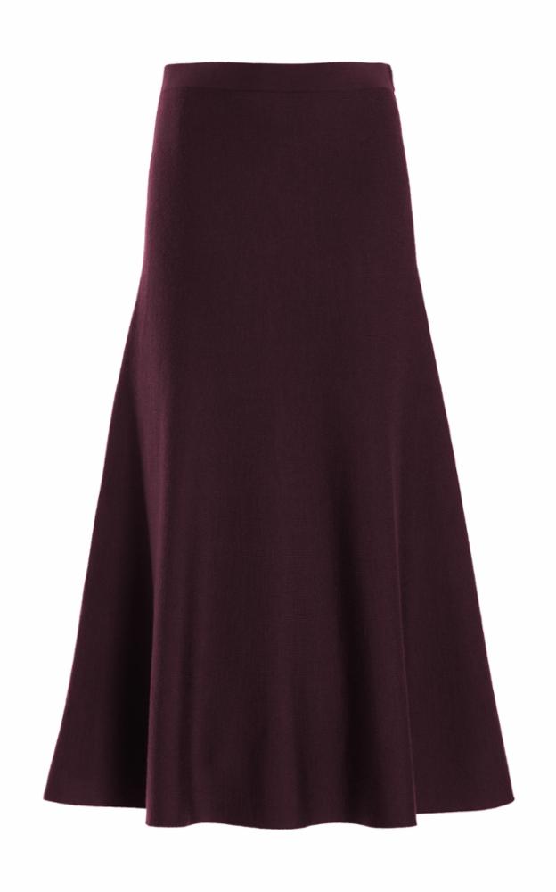 Freddie Knit Midi Skirt in Deep Bordeaux Merino Wool Cashmere