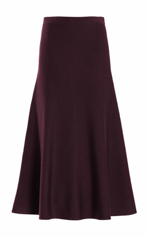 Freddie Knit Midi Skirt in Deep Bordeaux Merino Wool Cashmere