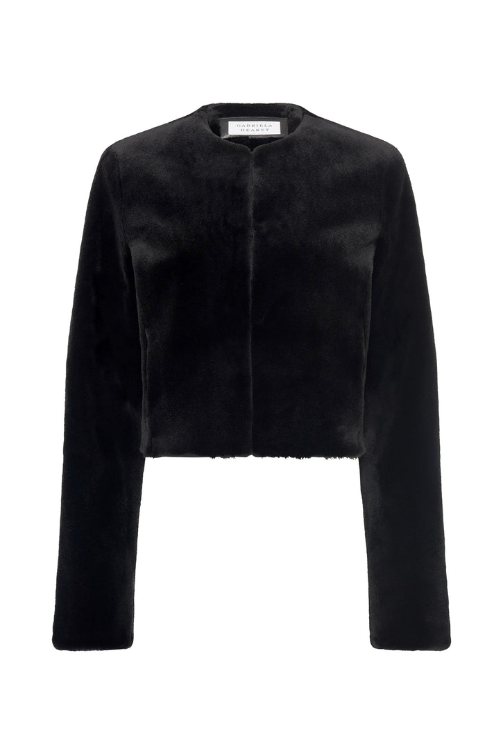 Hermera Raw Cut Jacket in Black Recycled Fur