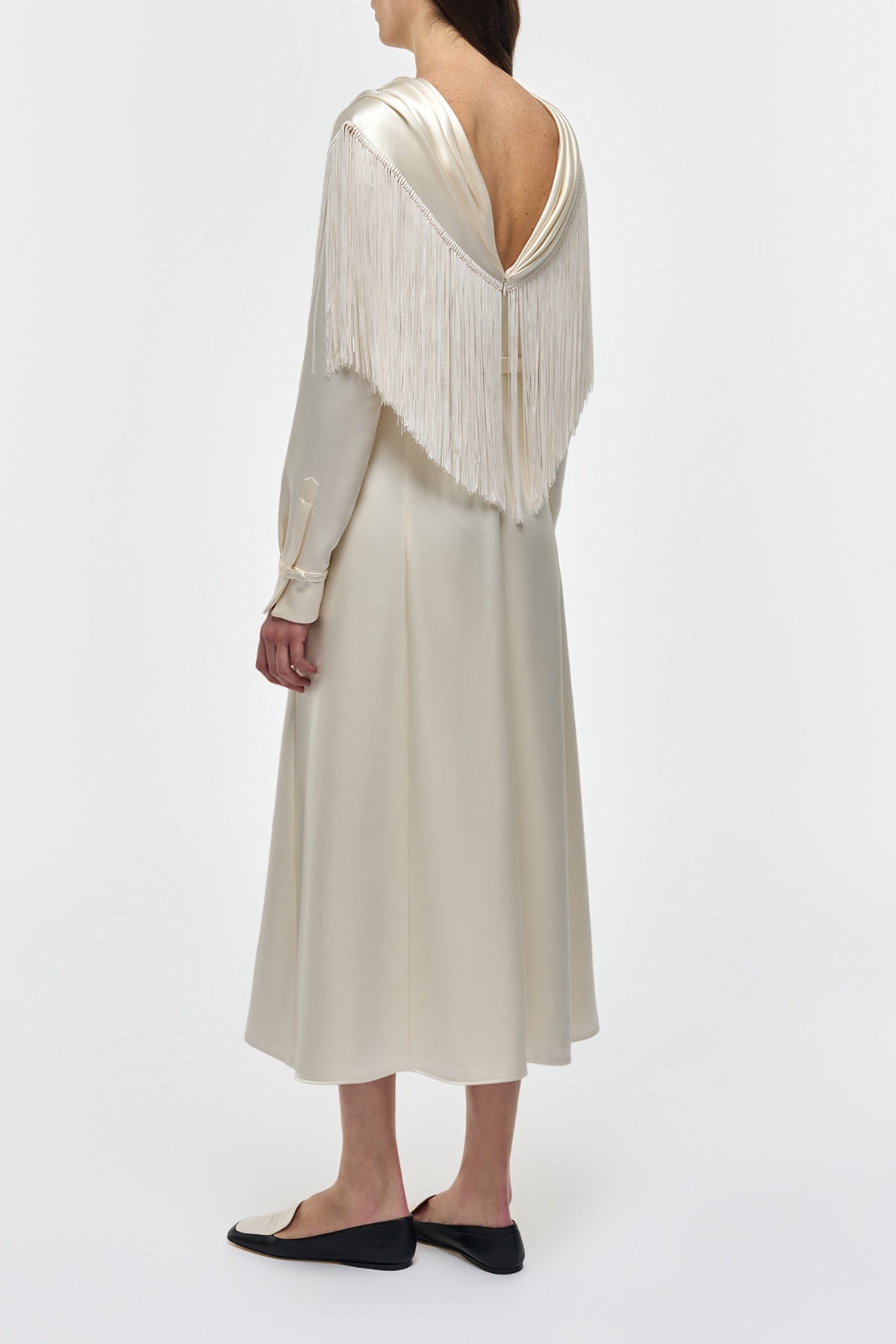 Rouge Fringe Scarf Dress in Ivory Silk