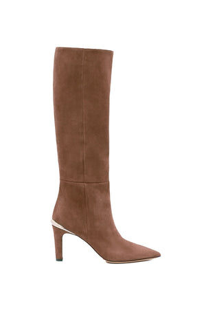Aura High Heel Stiletto Tall Boot in Dark Sand Suede