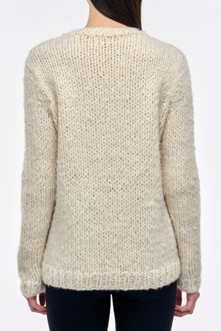 Ivory Welfat Cashmere Lawrence Knit Sweater - Back View On Model, Artisanal Chunky Knit | Gabriela Hearst