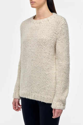 Ivory Welfat Cashmere Lawrence Knit Sweater - Three-Quarter Side View On Model | Gabriela Hearst