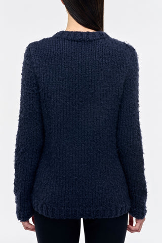 Dark Navy Welfat Cashmere Lawrence Sweater - Back View On Model | Gabriela Hearst
