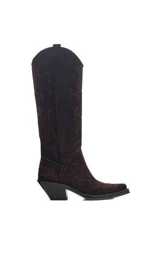 Dark Chocolate Suede Capitana Cowboy Boot - Side View | Gabriela Hearst