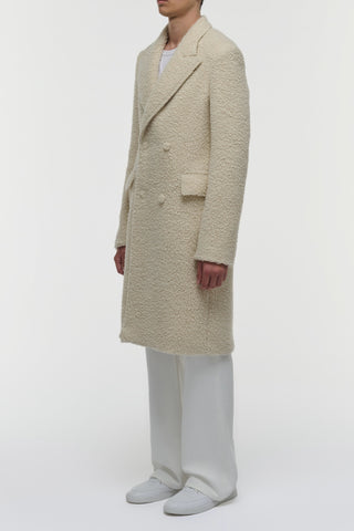 Ivory Cashmere Silk Mcaffrey Long Coat - Three-Quarter Side View On Model | Gabriela Hearst