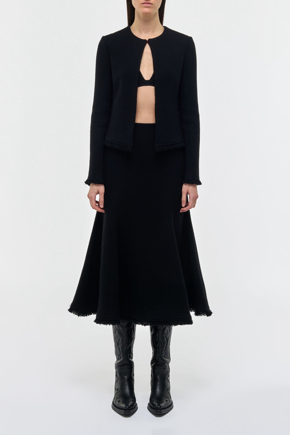 Patterson Midi Skirt in Black Virgin Wool Cashmere
