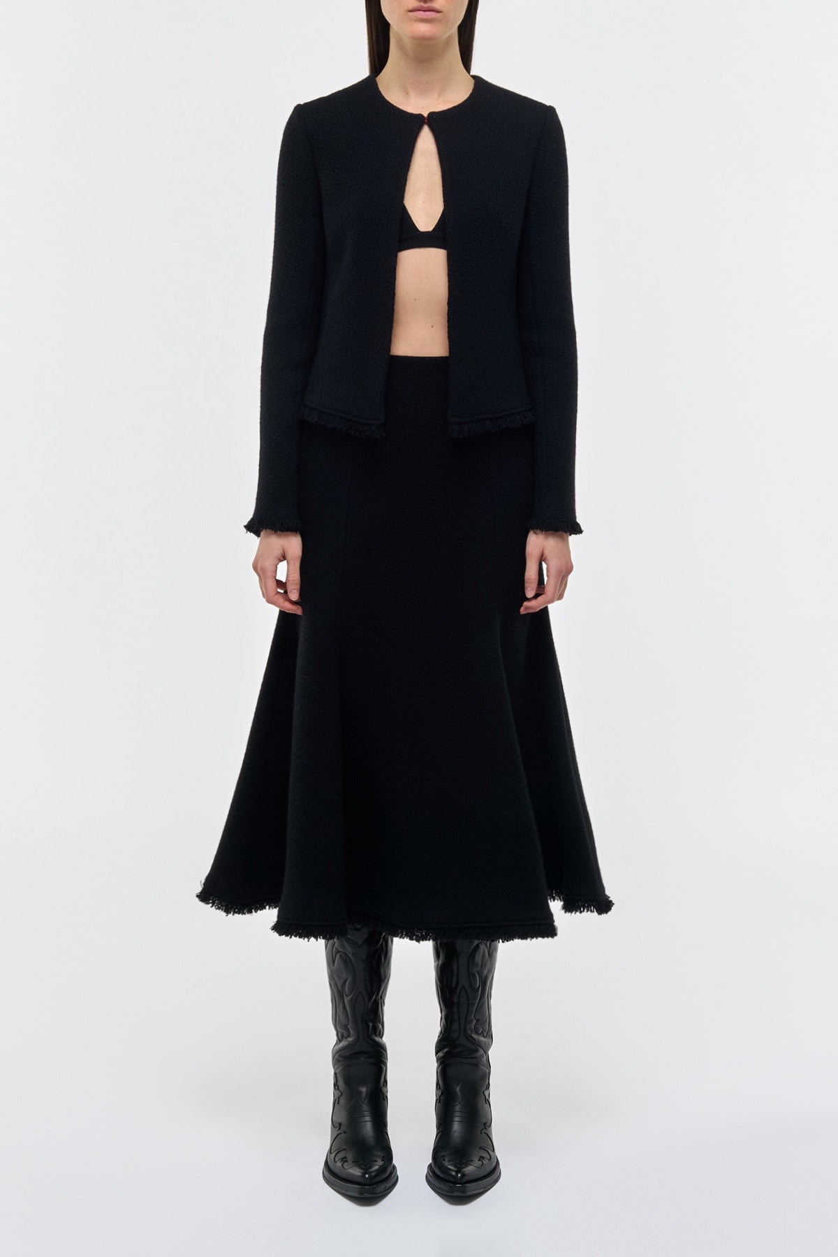 Patterson Midi Skirt in Black Virgin Wool Cashmere