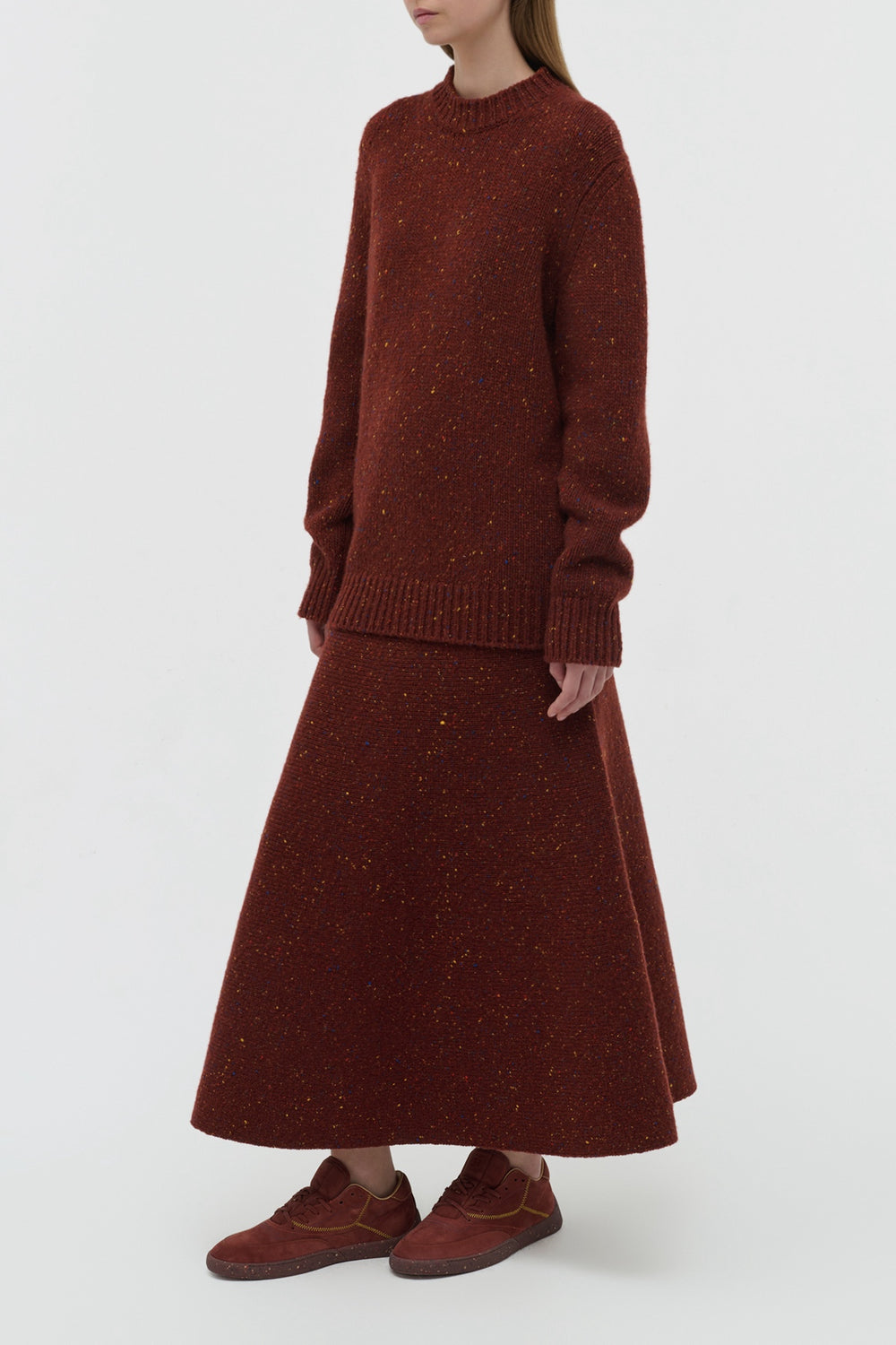 Alfie Knit Sweater in Burnt Sienna Multi Speckle Aran Cashmere