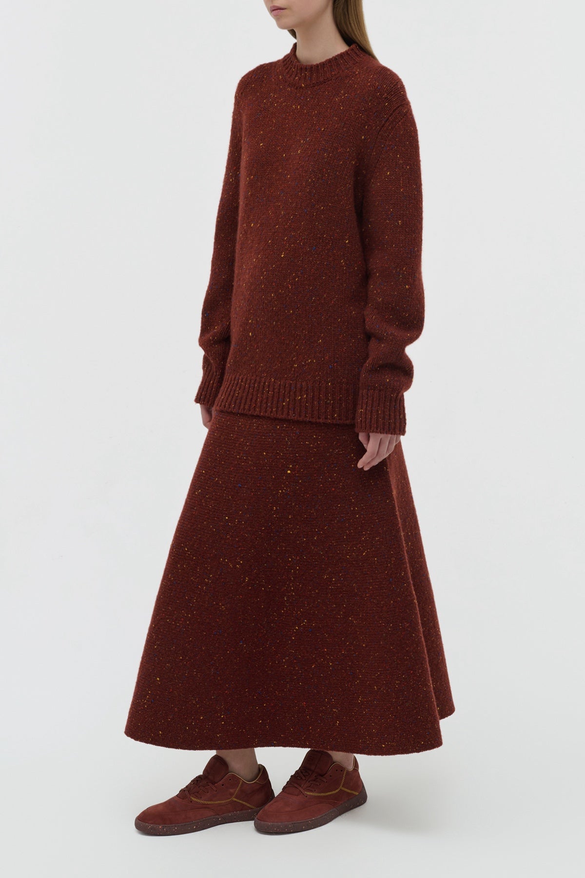 Alfie Knit Sweater in Burnt Sienna Multi Speckle Aran Cashmere