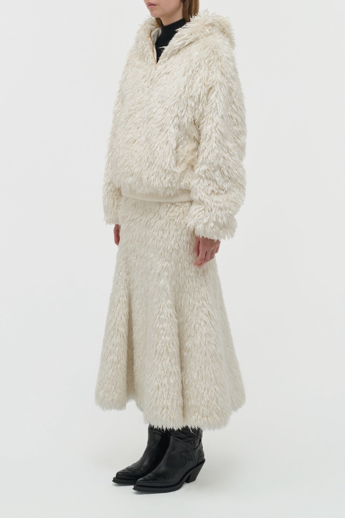 Orlando Hoodie in Ivory Silk Fur