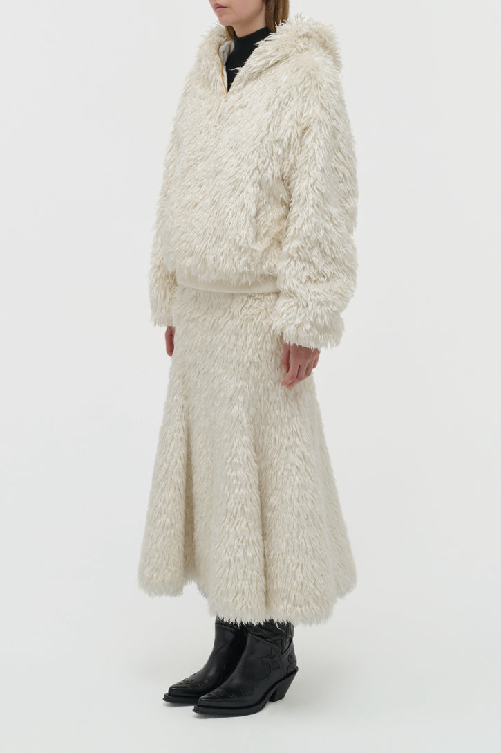 Orlando Hoodie in Ivory Silk Fur