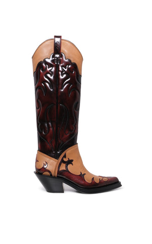 Capitana Cowboy Boot in Light Brown & Red Pearlized Leather