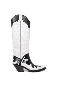 Capitana Cowboy Boot in White & Black Pearlized Leather