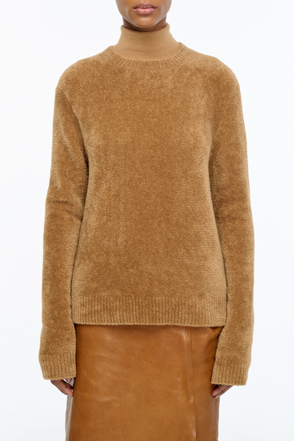 Imber Knit Crewneck Sweater in Mid Camel Silk